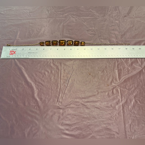 Vintage Y2K Gold Necklace w/Square Amber/Orange Stones 18” - Picture 7 of 8